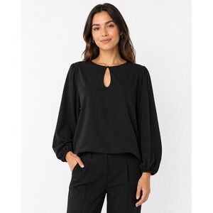 J.Crew NWT Black Blouse Top Keyhole Neck Long Balloon Sleeve‎ Petite Career XSP